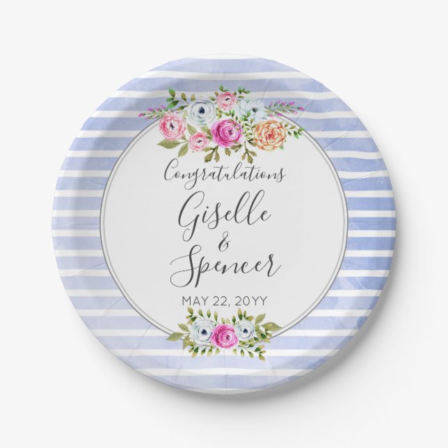 Moderne Hochzeit mit floralen Wasserfarben Pappteller (Vorderseite)