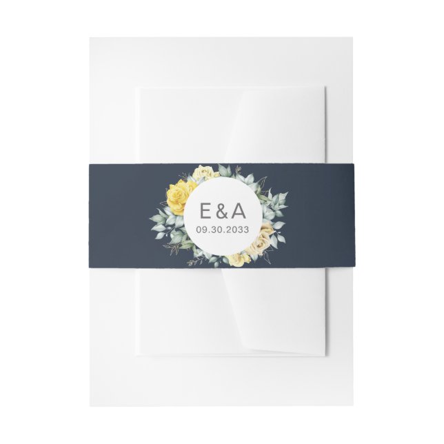 Moderne Hochzeit mit Gelben Rosen und Blau der Was Einladungsbanderole (Vorderseite Beispiel)