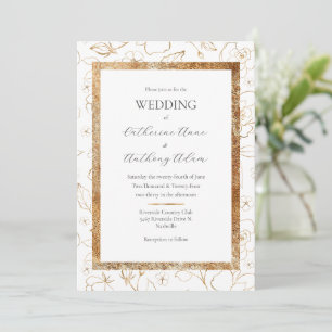 Moderne Hochzeit mit Gold Floral Einladung