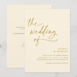 Moderne Hochzeit mit Gold und Creme Einladung