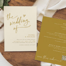 Moderne Hochzeit mit Gold und Creme Handwriting