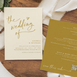 Moderne Hochzeit mit Gold und Creme Handwriting Einladung