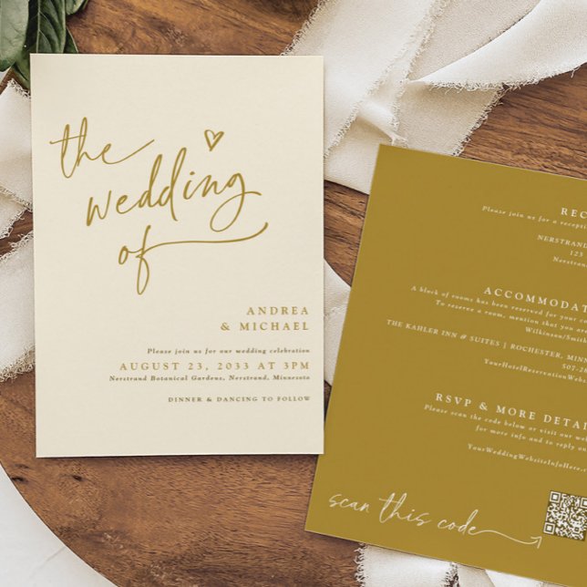 Moderne Hochzeit mit Gold und Creme Handwriting Einladung (Von Creator hochgeladen)