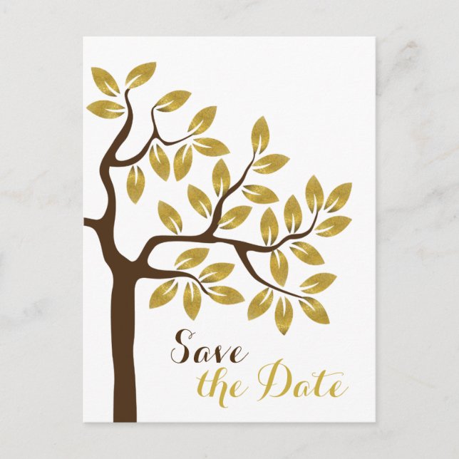Moderne Hochzeit mit Goldfolie Retten Sie das Datu Ankündigungspostkarte (Vorderseite)