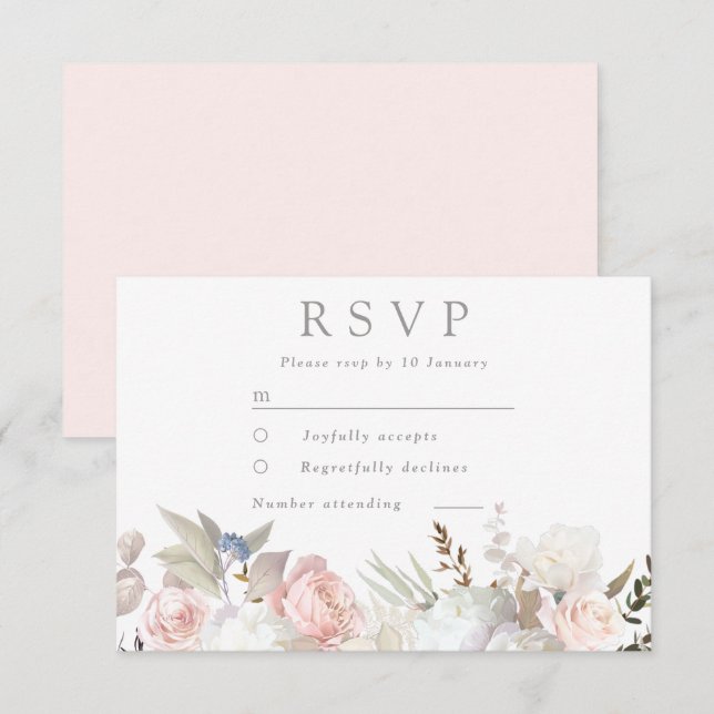 Moderne Hochzeit mit göttlicher Blüte und weißer B RSVP Karte (Vorne/Hinten)