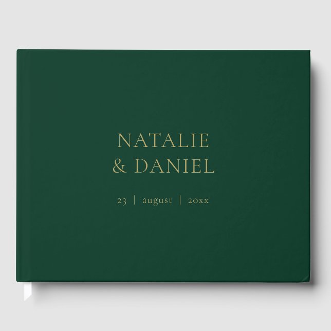 Moderne Hochzeit mit Grün und Gold-Chic Gästebuch (Vorderseite)