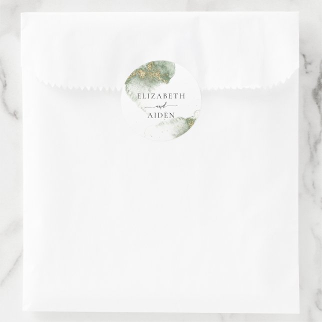Moderne Hochzeit mit grünem Gold (Nachahmung) Runder Aufkleber (Tasche)