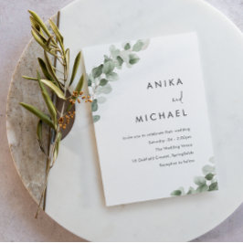 Moderne Hochzeit mit grünem Leaf-Wasserfarben Einladung