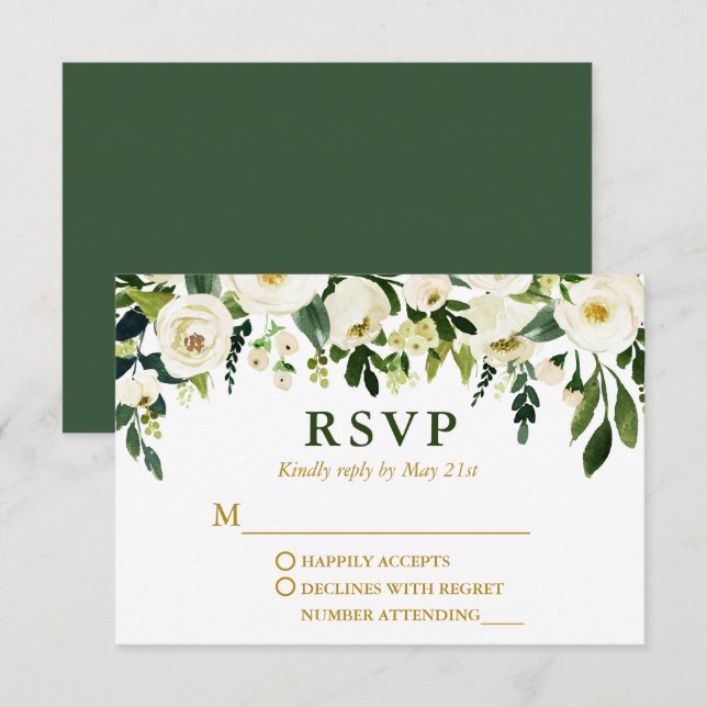 Moderne Hochzeit mit grüner Blüte RSVP Karte (Vorne/Hinten)