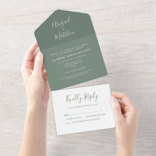 Moderne Hochzeit mit grüner Minimalistischer Hands All In One Einladung
