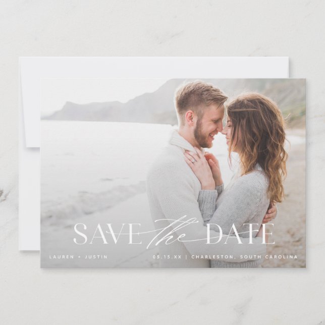 Moderne Hochzeit mit hellem Blau und Weiß Foto Save The Date (Vorderseite)