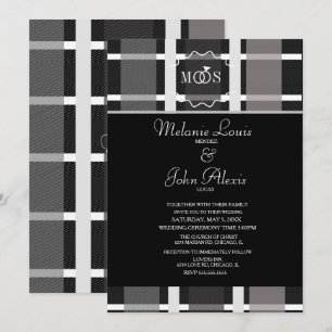 Moderne Hochzeit mit Kariert-grauem Schwarz-weißem Einladung