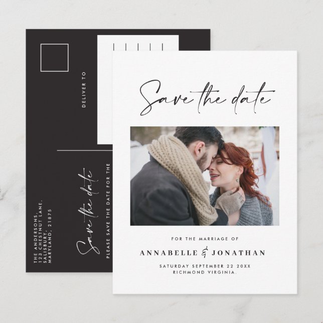 Moderne Hochzeit mit lässiger Schrift Ankündigungspostkarte (Vorne/Hinten)