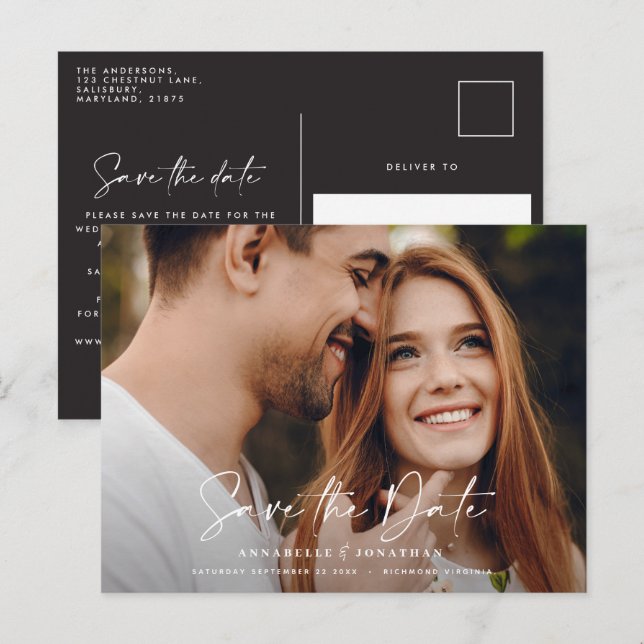 Moderne Hochzeit mit lässiger Schrift Ankündigungspostkarte (Vorne/Hinten)