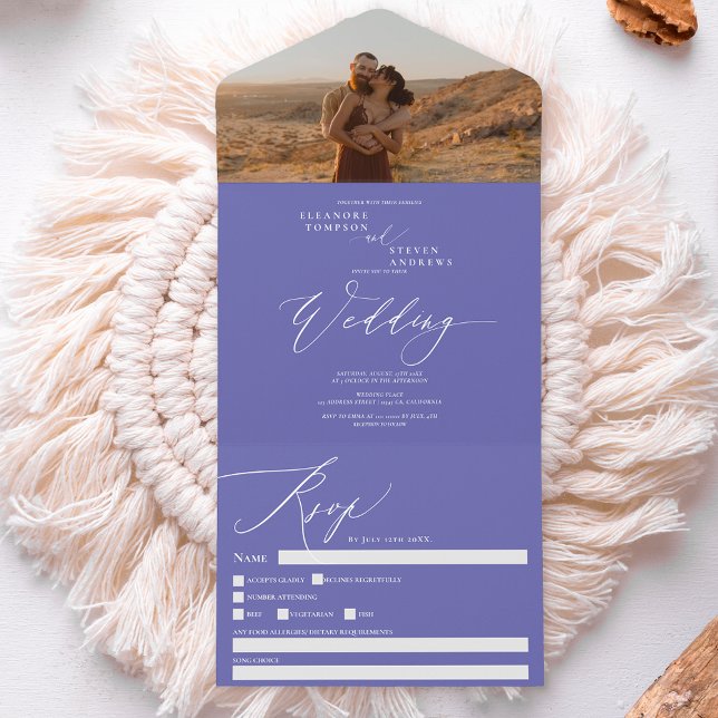 Moderne Hochzeit mit lila Foto All In One Einladung (Von Creator hochgeladen)