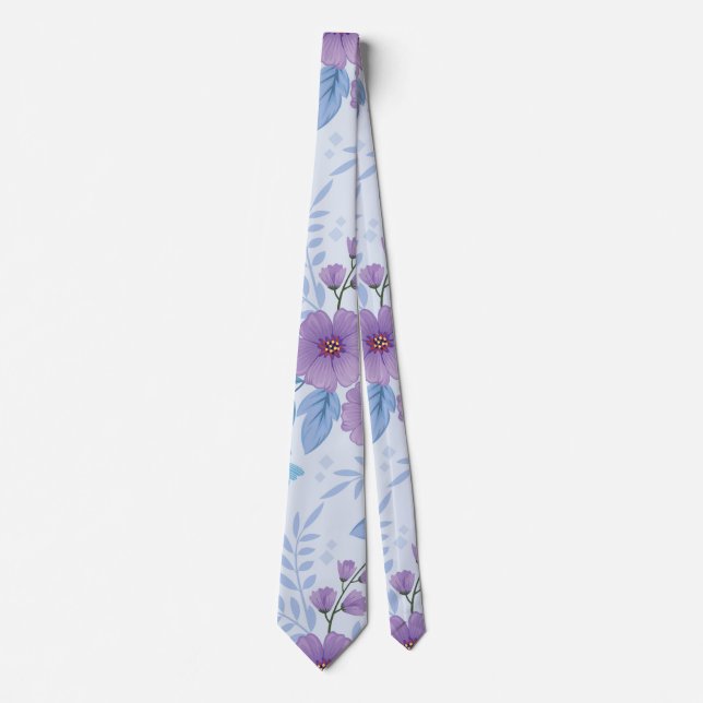 Moderne Hochzeit mit Lila und blauem Blumenmuster Krawatte (Vorderseite)