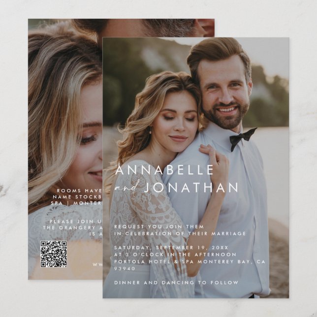 Moderne Hochzeit mit mehreren Fotos Einladung (Vorne/Hinten)