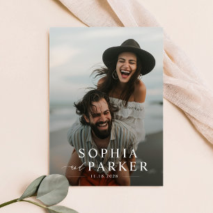 Moderne Hochzeit mit Minimalistischem Beach Foto Einladung