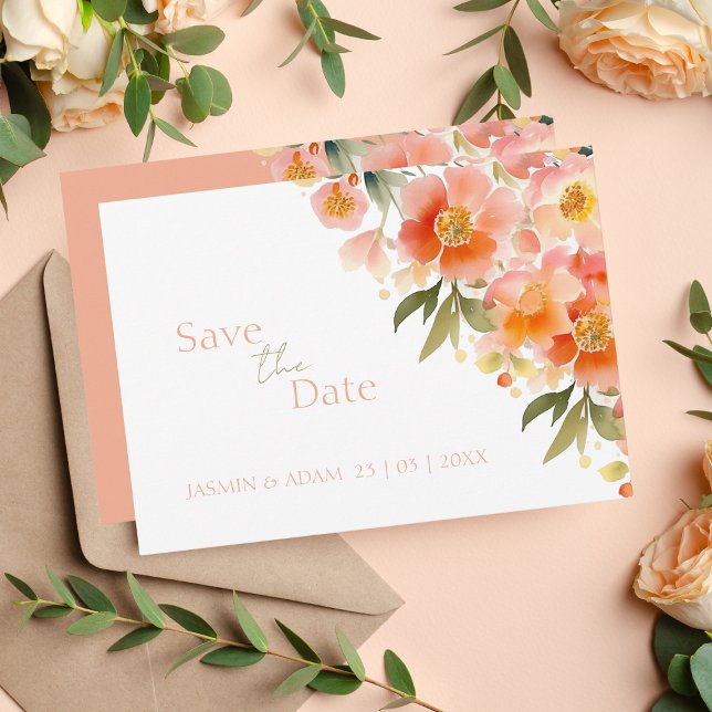 Moderne Hochzeit mit Orangenpfirsich Save The Date (Von Creator hochgeladen)