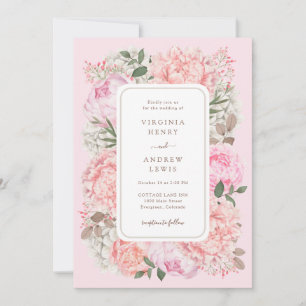 Moderne Hochzeit mit rosa Pfingstrosen Einladung