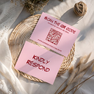 Moderne Hochzeit mit rosa QR-Code RSVP Karte