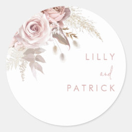 Moderne Hochzeit mit Rose & Blush Rose Runder Aufkleber