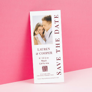 Moderne Hochzeit mit Rosenholz-rotem Foto-QR-Code Save The Date