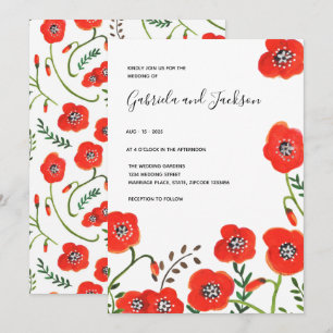 Moderne Hochzeit mit roten Mohnblumen Einladung