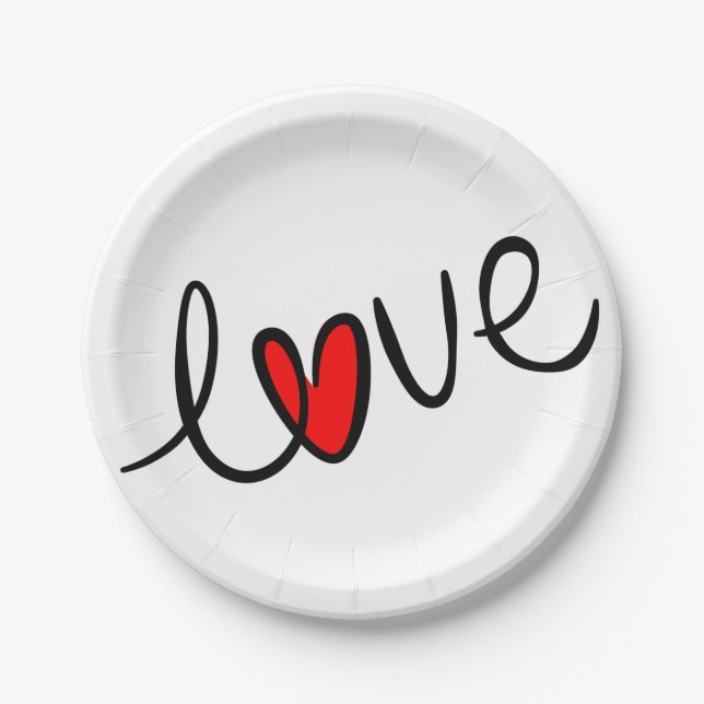 Moderne Hochzeit mit Rotherz-Typografie-Liebe Pappteller (Vorderseite)