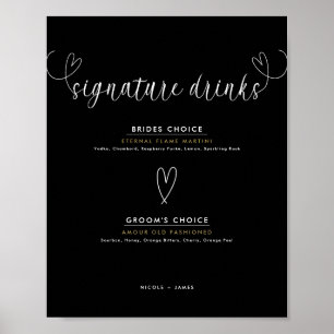 Moderne Hochzeit mit Schwarz-Weiß-Signatur-Drinks Poster
