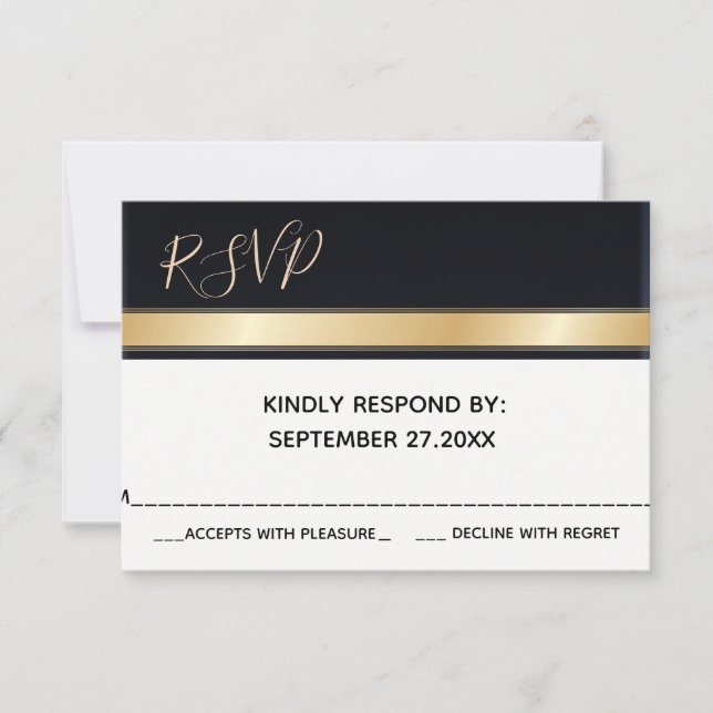 Moderne Hochzeit mit Schwarz-weißem Gold und RSVP (Vorderseite)