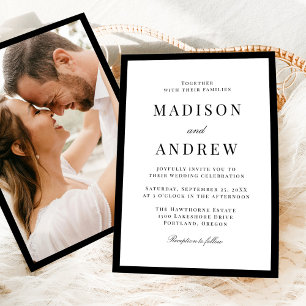 Moderne Hochzeit mit schwarzem Rahmenfoto Einladung