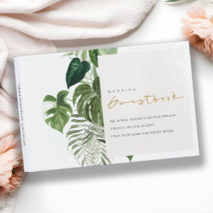 Moderne Hochzeit mit tropischen Blättern aus Grünb Gästebuch