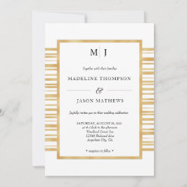 Moderne Hochzeit mit weißem Goldstreifen aus Elfen Einladung