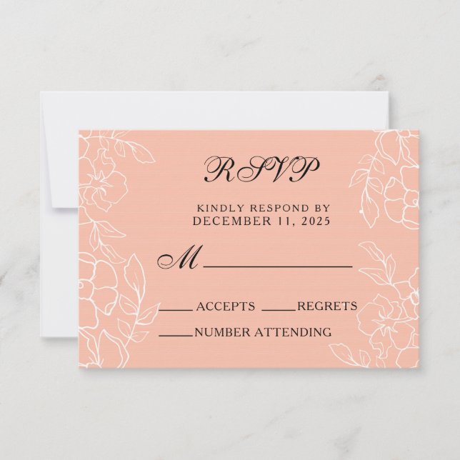 Moderne Hochzeit mit weißer Blüte aus Korallen RSVP Karte (Vorderseite)