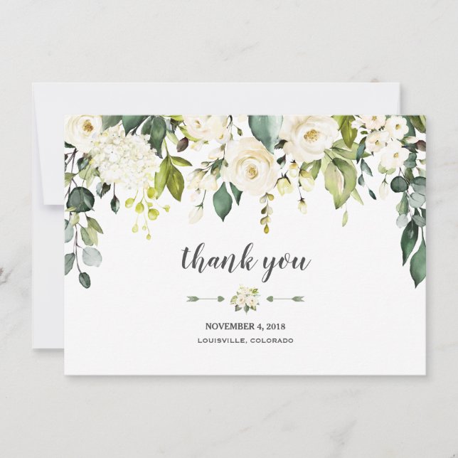 Moderne Hochzeit mit weißer Blüte Vielen Dank Dankeskarte (Vorderseite)