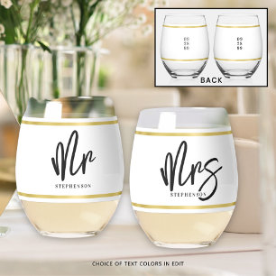 Moderne Hochzeit MR MRS Imitate Gold Personalisier Weinglas Ohne Stiel