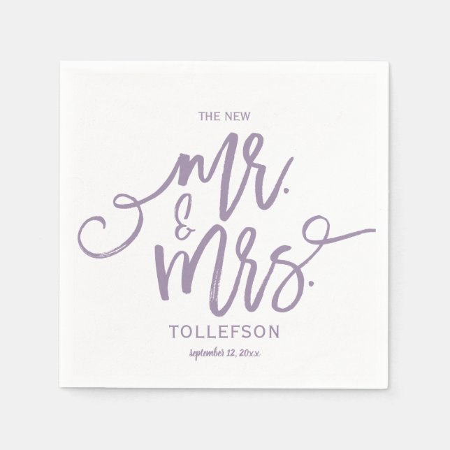 Moderne Hochzeit Napkins | Pinselschrift (Lavendel Serviette (Vorderseite)