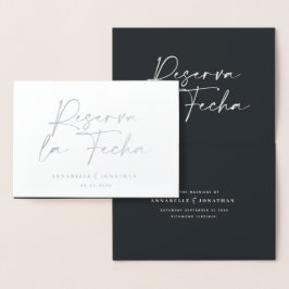Moderne Hochzeit Reserva la Fecha schwarzes Silber Folienkarte