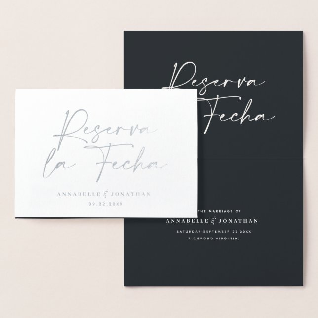 Moderne Hochzeit Reserva la Fecha schwarzes Silber Folienkarte (Anzeige)