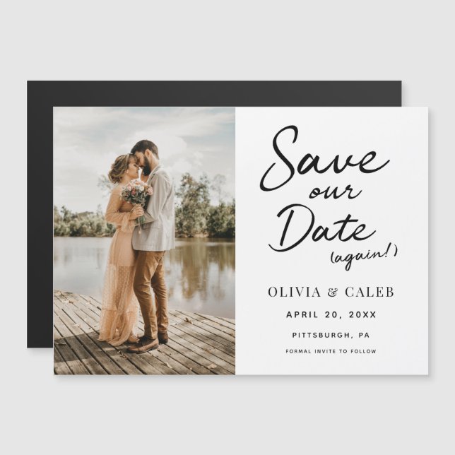 Moderne Hochzeit Rettete unser Datum wieder magnet (Vorne/Hinten)