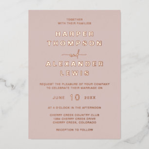 Moderne Hochzeit Rose Gold Folieneinladung