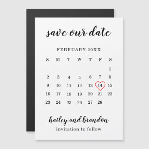 Moderne Hochzeit Rot Herz Save-the-Date-Kalender Magneteinladung