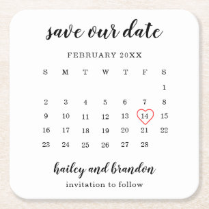 Moderne Hochzeit Rot Herz Save-the-Date-Kalender Rechteckiger Pappuntersetzer