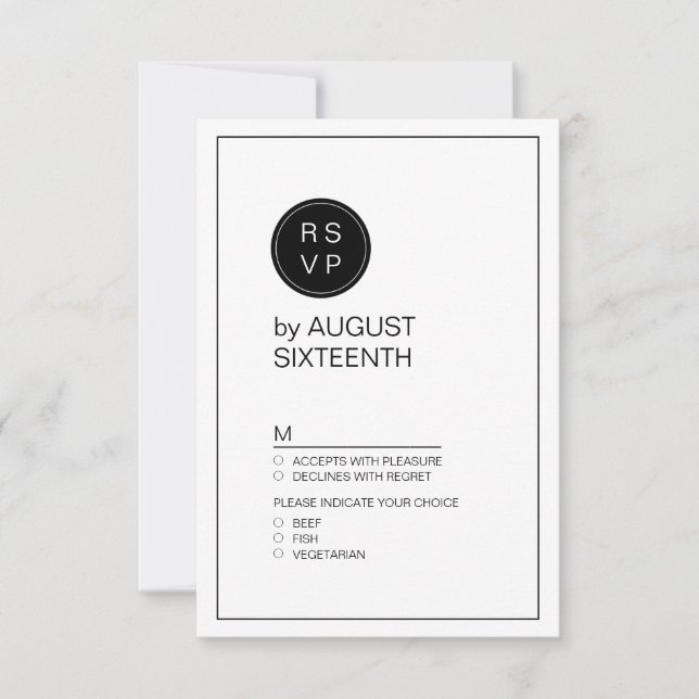 Moderne Hochzeit RSVP in Schwarzweiß Karte (Vorderseite)