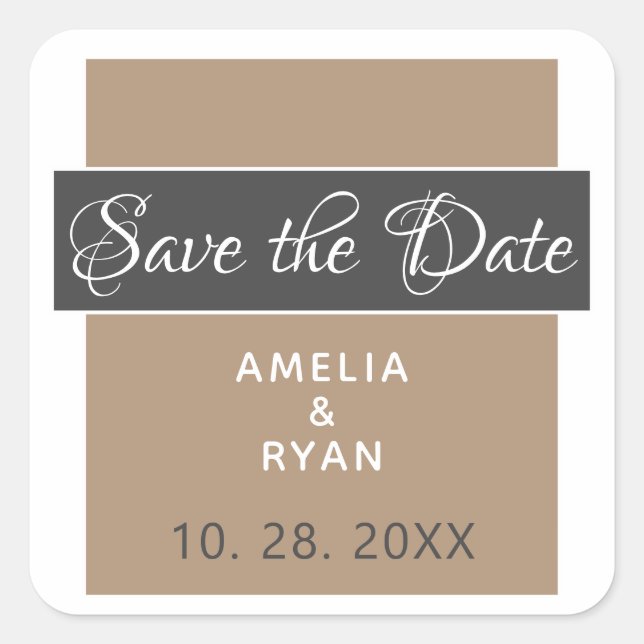 Moderne Hochzeit Save the Date Quadratischer Aufkleber (Vorderseite)