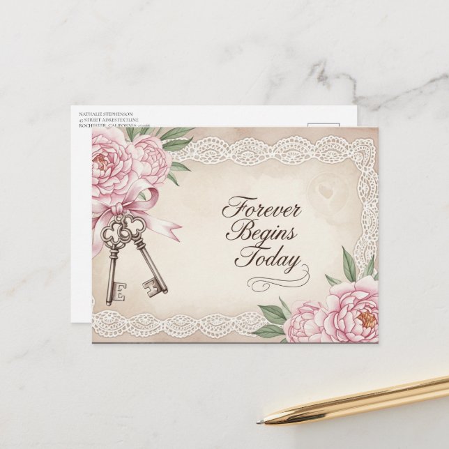 Moderne Hochzeit Sichern Das Datum Postkarte (Vorderseite/Rückseite Beispiel)