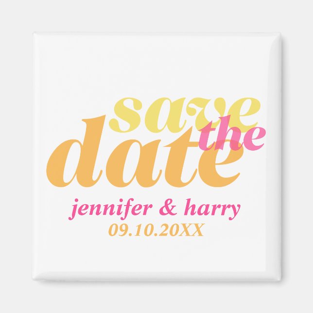 Moderne Hochzeit speichern das Datum orange rosa Magnet (Vorne)