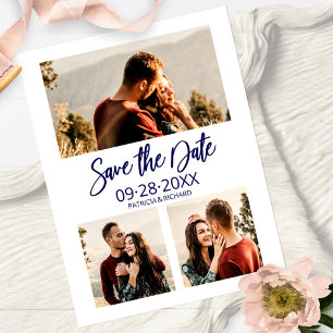 Moderne Hochzeit - Termin merken - 3-Foto-Collage Postkarte