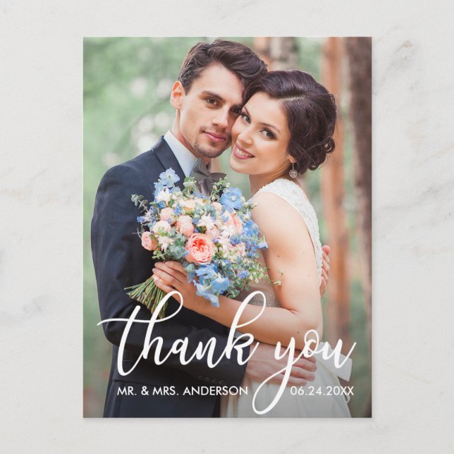Moderne Hochzeit Vielen Dank, dass Sie Bride Groom Postkarte (Vorderseite)
